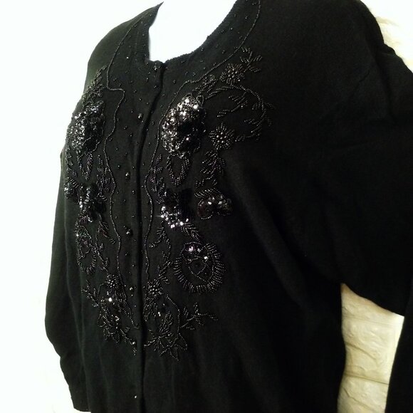 Vintage 80s Shek Embellished Beaded Cardigan Sweater (42) LambWool Angora Lined - Picture 4 of 11